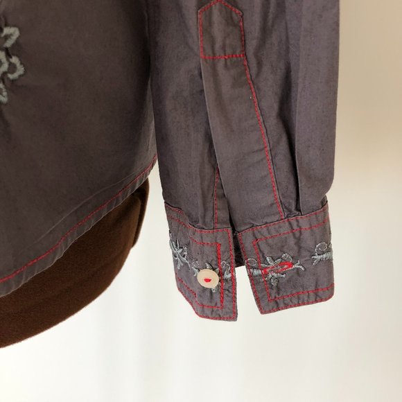 Embroidered Purple Grey Button Front Shirt - Picture 6 of 9
